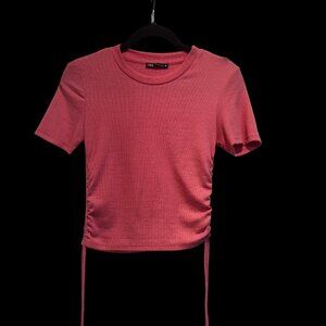 Zara Pink Cropped T-Shirt Medium